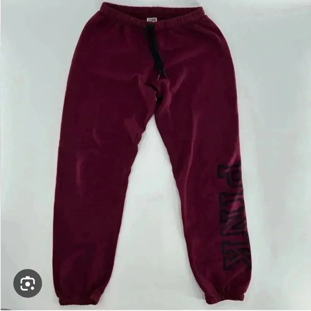 NWT VS Victoria’s Secret Pink Black Orchid Maroon Logo Campus Pant Sweatpants M